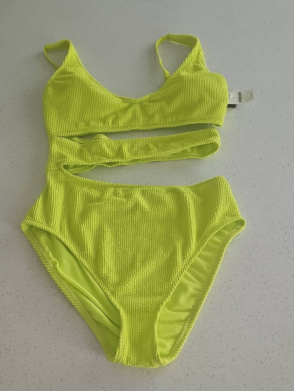 Bar III Neon Lime Textured One-Piece Swim Suit